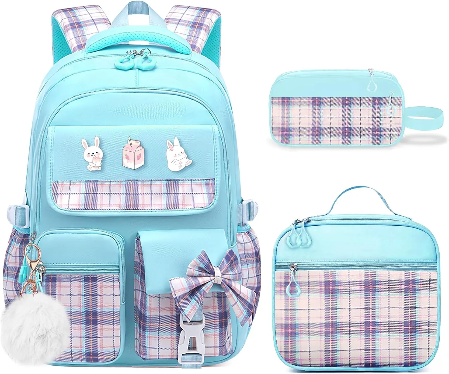 School Backpacks for Girl - 5PCS Cute Girls Backpack with Lunch Box Set for Kids Teens Elementary Middle School,18" Large Capacity Bookbag with Multiple Pockets,Perfect for Travel and School