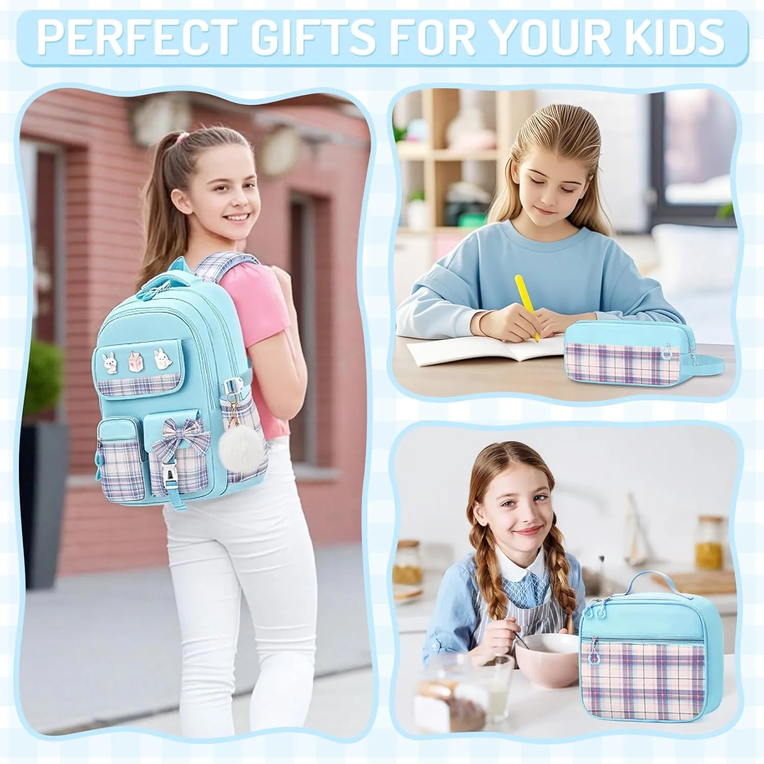 School Backpacks for Girl - 5PCS Cute Girls Backpack with Lunch Box Set for Kids Teens Elementary Middle School,18" Large Capacity Bookbag with Multiple Pockets,Perfect for Travel and School