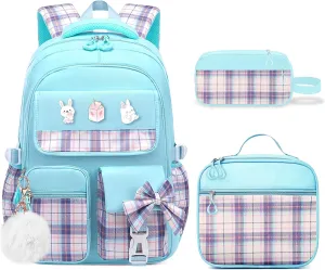 School Backpacks for Girl - 5PCS Cute Girls Backpack with Lunch Box Set for Kids Teens Elementary Middle School,18" Large Capacity Bookbag with Multiple Pockets,Perfect for Travel and School