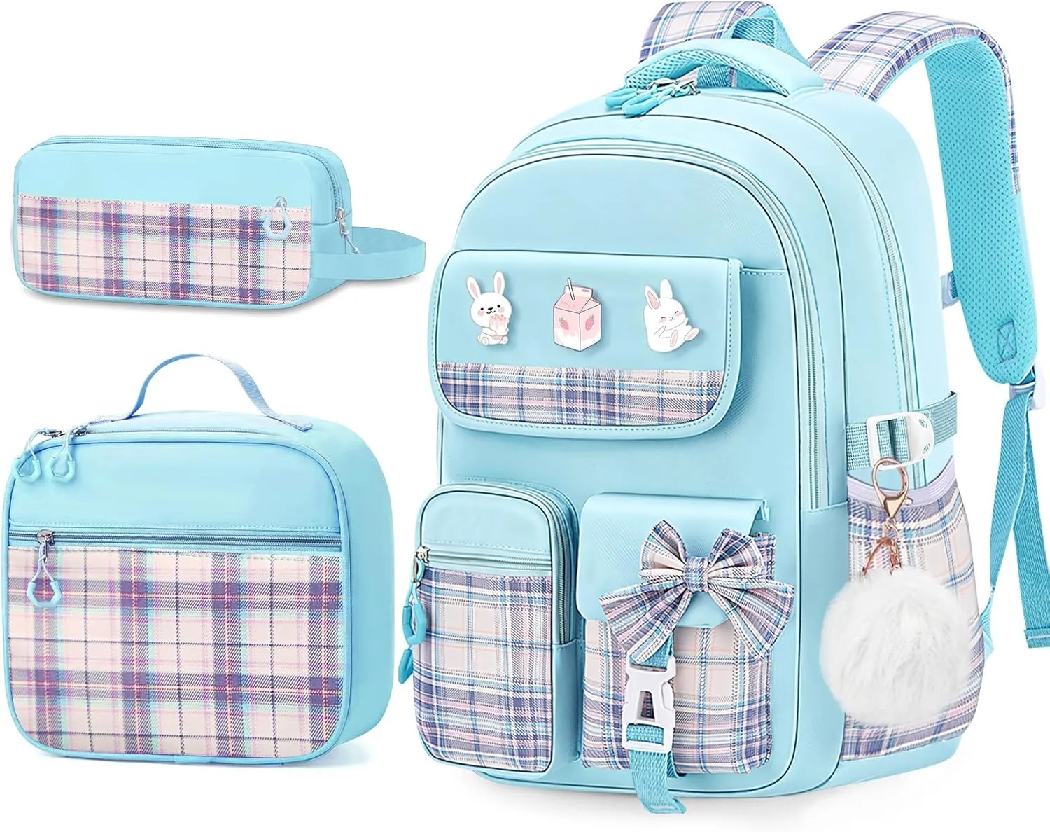 School Backpacks for Girl - 5PCS Cute Girls Backpack with Lunch Box Set for Kids Teens Elementary Middle School,18" Large Capacity Bookbag with Multiple Pockets,Perfect for Travel and School