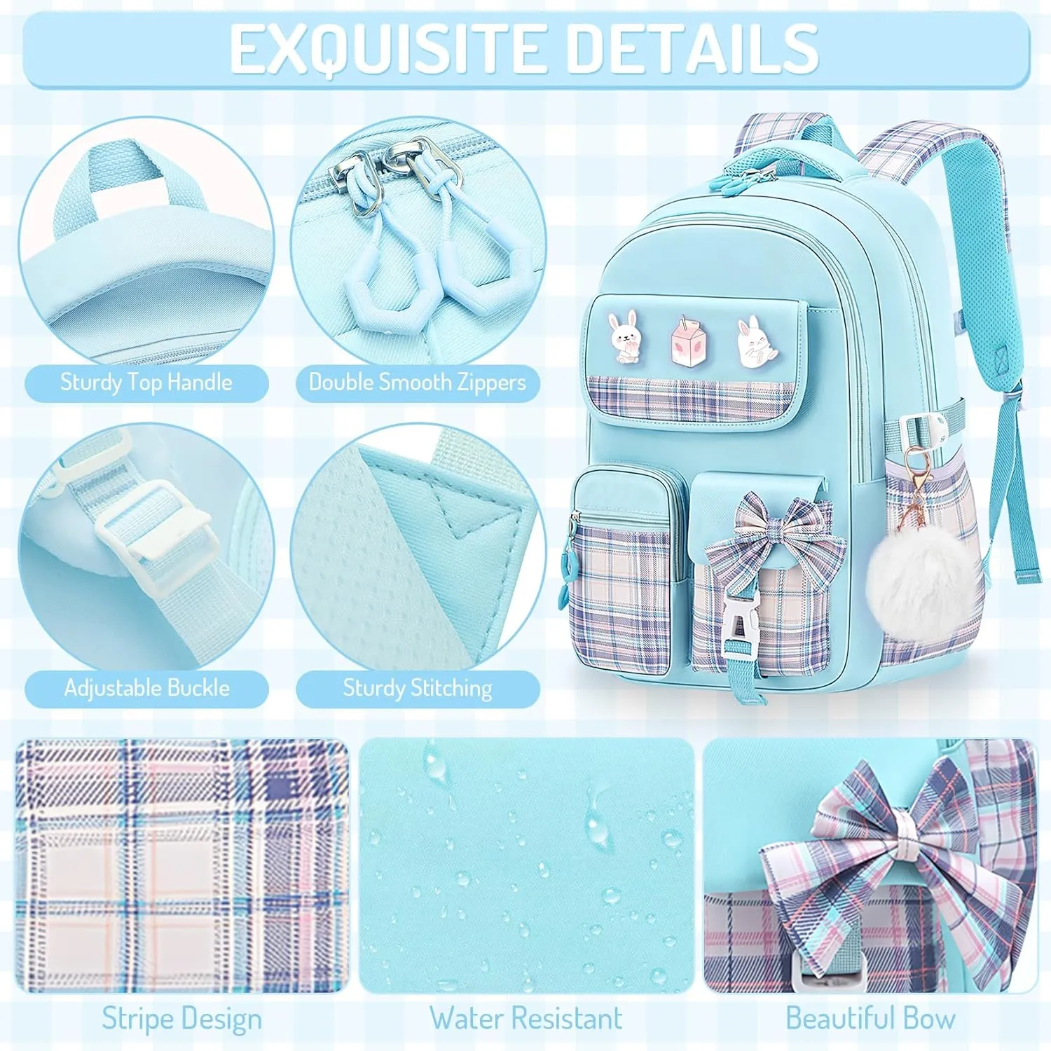 School Backpacks for Girl - 5PCS Cute Girls Backpack with Lunch Box Set for Kids Teens Elementary Middle School,18" Large Capacity Bookbag with Multiple Pockets,Perfect for Travel and School