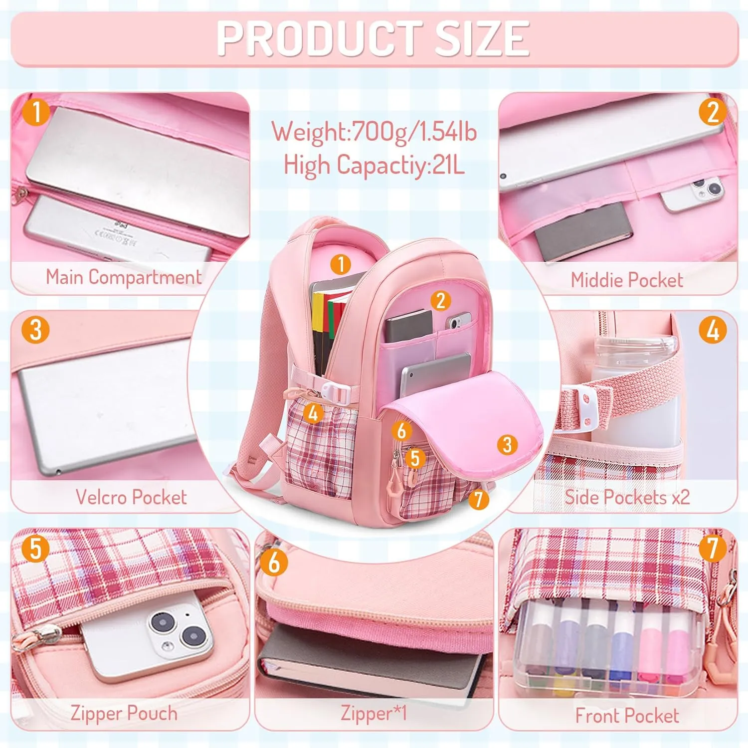 School Backpacks for Girl - 5PCS Cute Girls Backpack with Lunch Box Set for Kids Teens Elementary Middle School,18" Large Capacity Bookbag with Multiple Pockets,Perfect for Travel and School