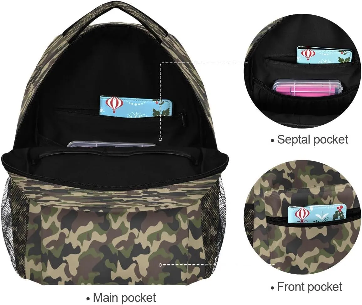 School Laptop Backpack Camo Camouflage for Girls Kids Boys Military Texture Bookbag Elementary College Travel Hiking Daypack Backpacks with Name Brand for Men Women