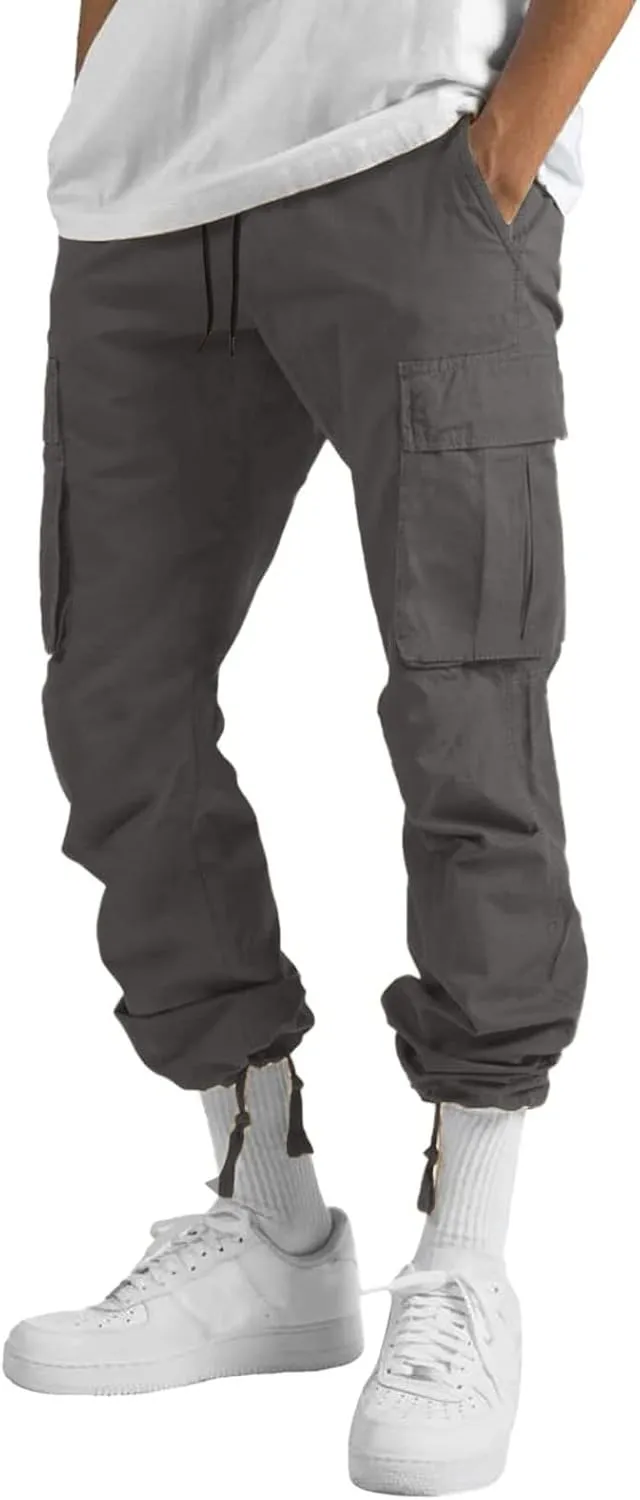 sdbrld Cargo Pants For Men Men's Relaxed Fit Beach Pants Streetwear Baggy Trousers Fashion Cargo Pants with Zipper Pockets
