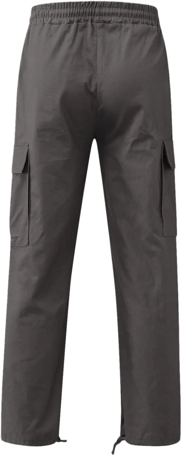 sdbrld Cargo Pants For Men Men's Relaxed Fit Beach Pants Streetwear Baggy Trousers Fashion Cargo Pants with Zipper Pockets