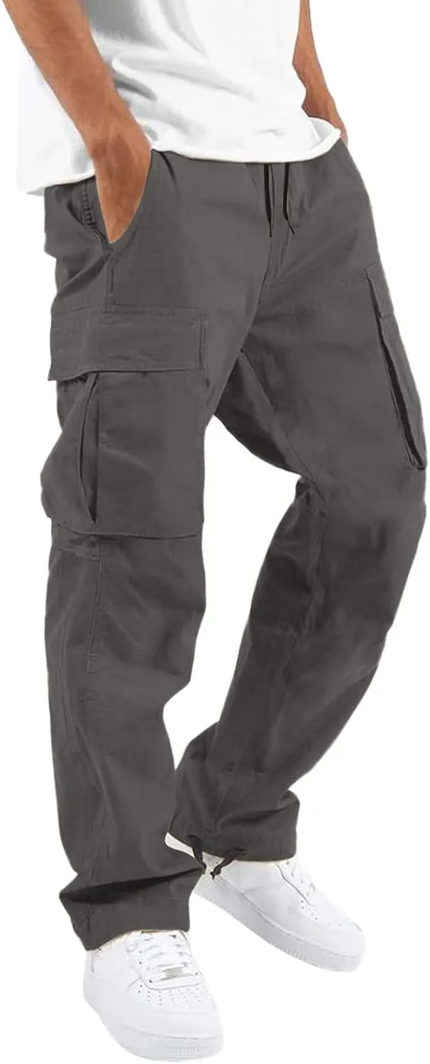 sdbrld Cargo Pants For Men Men's Relaxed Fit Beach Pants Streetwear Baggy Trousers Fashion Cargo Pants with Zipper Pockets