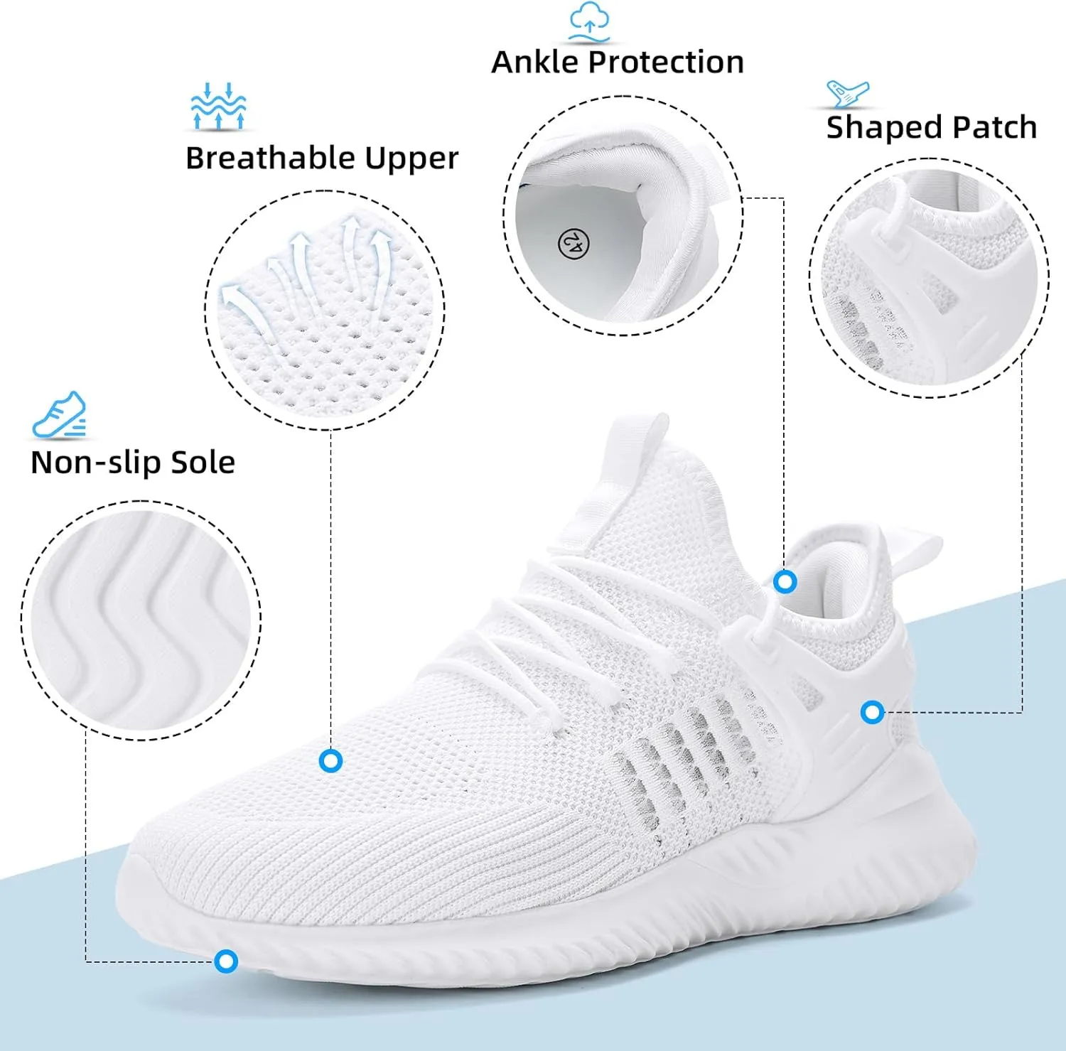 SDolphin Walking Shoes Mens Sneakers - Slip on Memory Foam Tennis Running Shoes for Athletic Workout Gym Jogging Lightweight Breathable Casual Sneakers