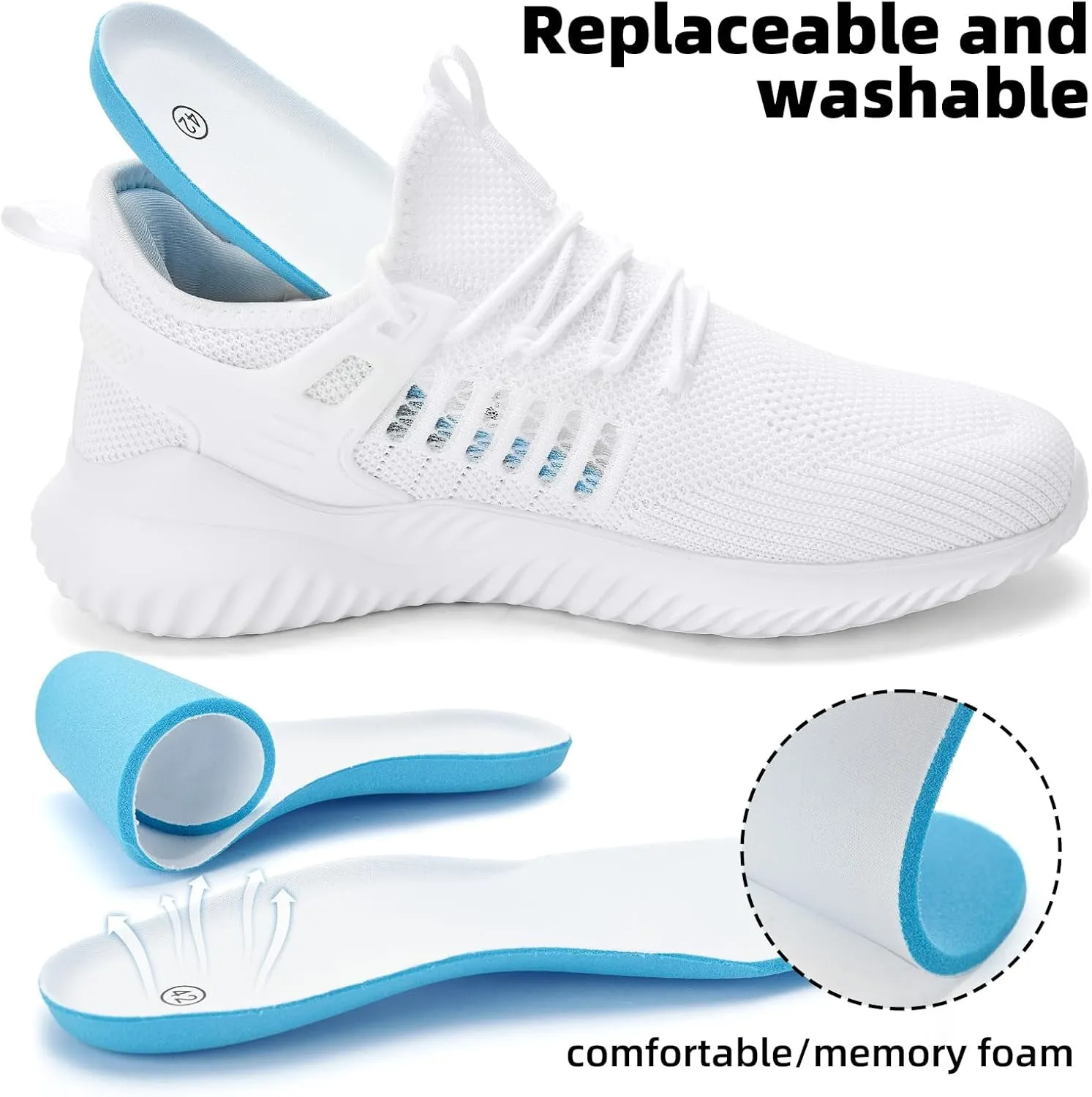 SDolphin Walking Shoes Mens Sneakers - Slip on Memory Foam Tennis Running Shoes for Athletic Workout Gym Jogging Lightweight Breathable Casual Sneakers
