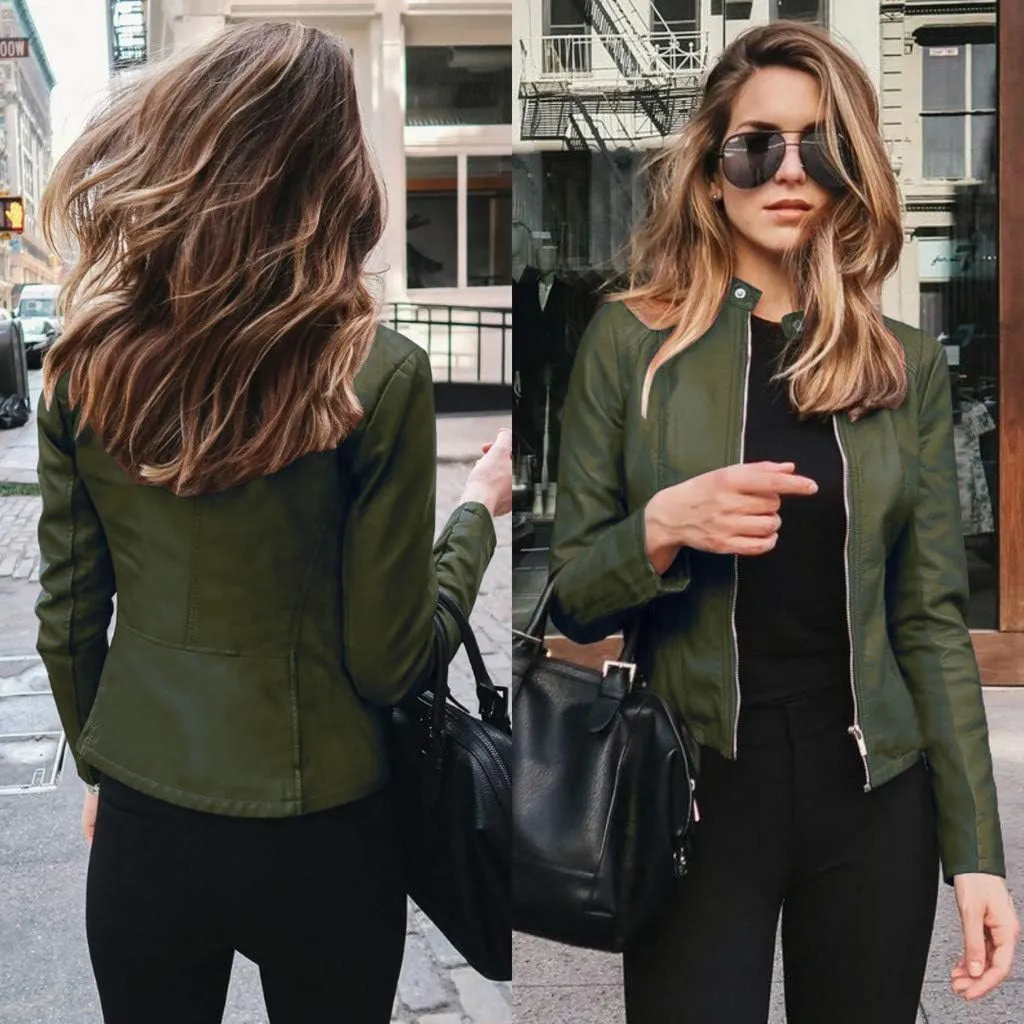 SERYU Women's Motorcycle Leather Biker Jacket Studded Long Sleeve Zip Leather Jacket