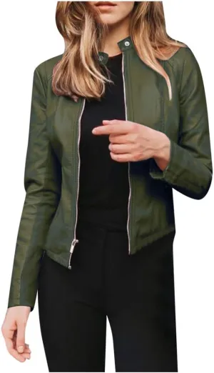 SERYU Women's Motorcycle Leather Biker Jacket Studded Long Sleeve Zip Leather Jacket