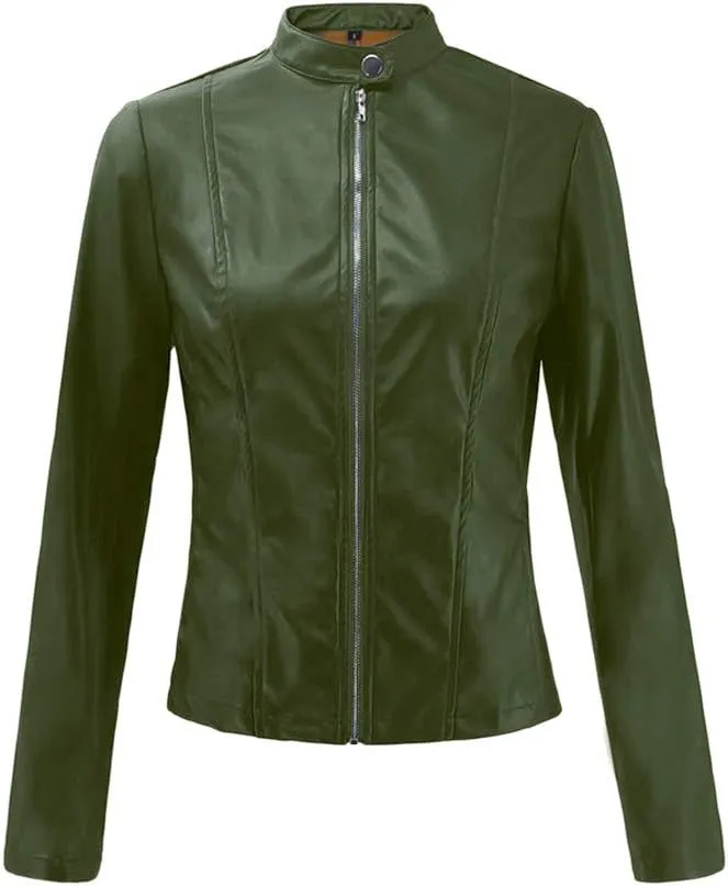 SERYU Women's Motorcycle Leather Biker Jacket Studded Long Sleeve Zip Leather Jacket