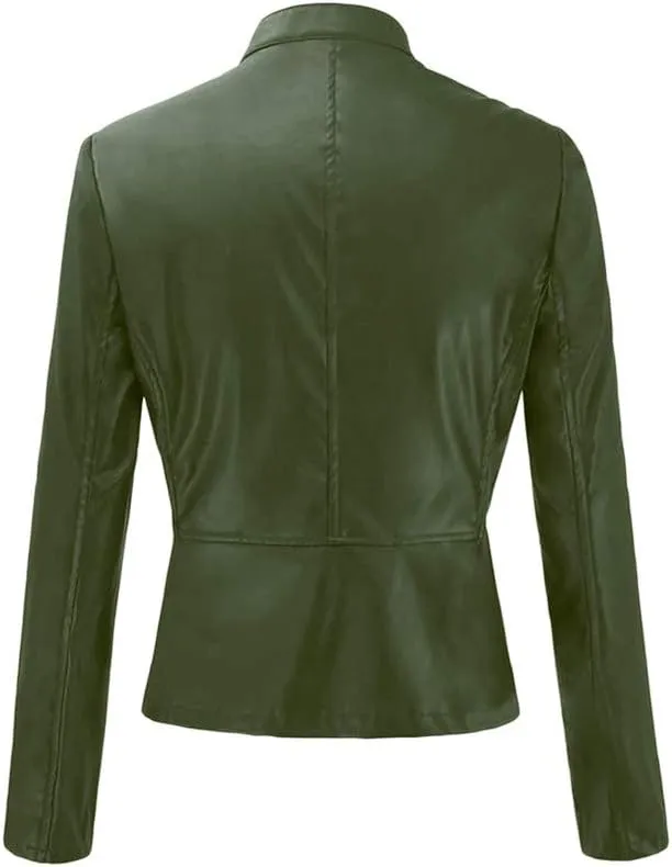 SERYU Women's Motorcycle Leather Biker Jacket Studded Long Sleeve Zip Leather Jacket