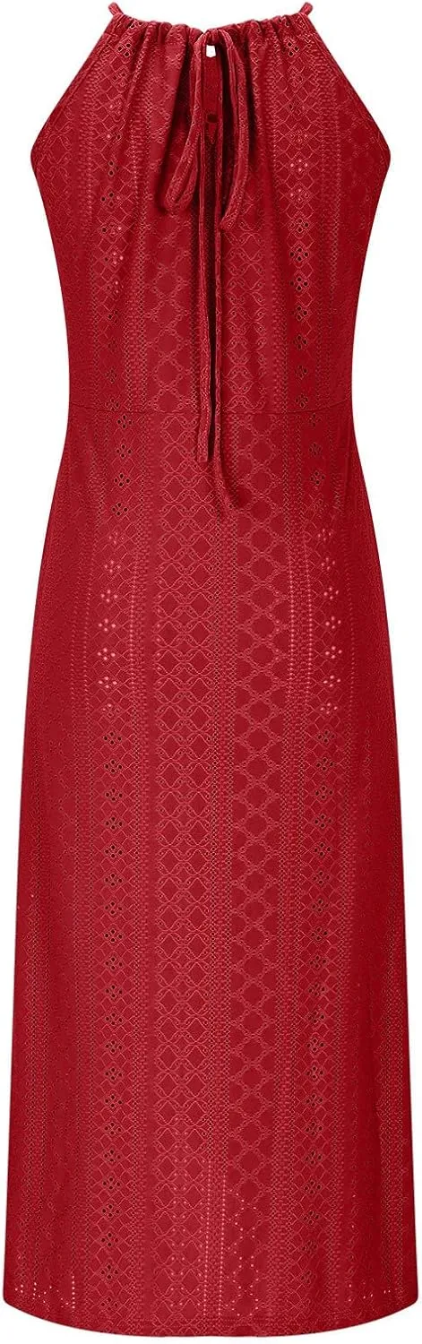 Sexy Prints Dress for Women Front Split Straps Sleeveless Midi Skirt Slimming Round Neck Pleated Dresses Cocktail