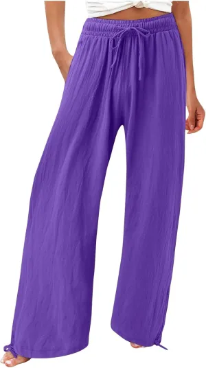 SHAOBGE Summer Pants for Women 2024 Womens Cotton Casual Loose Pants Comfy Work Pants with Elastic Trendy Pants