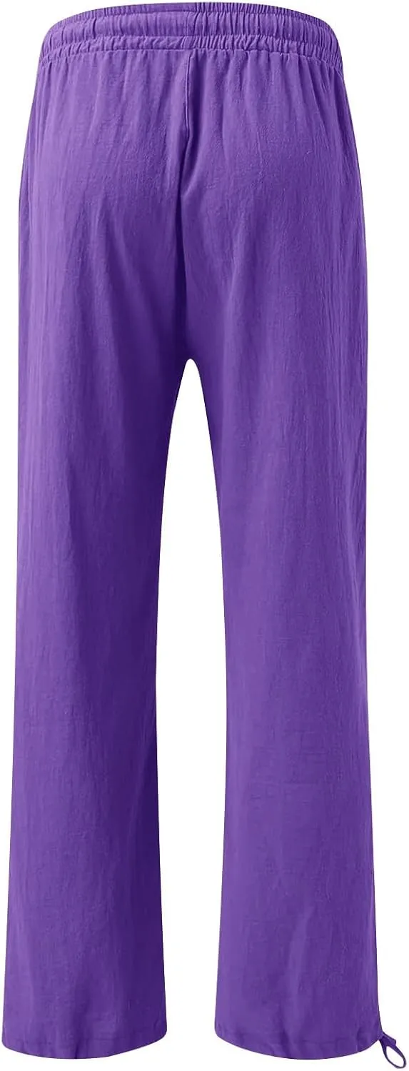 SHAOBGE Summer Pants for Women 2024 Womens Cotton Casual Loose Pants Comfy Work Pants with Elastic Trendy Pants