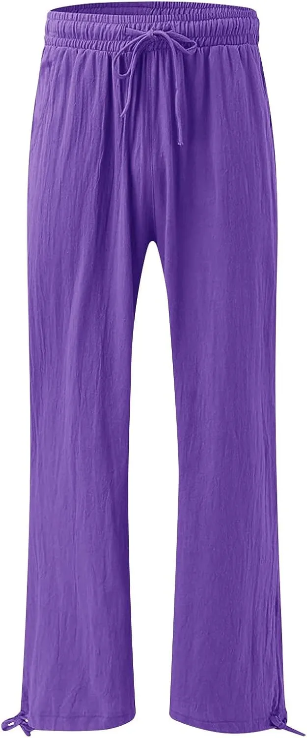 SHAOBGE Summer Pants for Women 2024 Womens Cotton Casual Loose Pants Comfy Work Pants with Elastic Trendy Pants