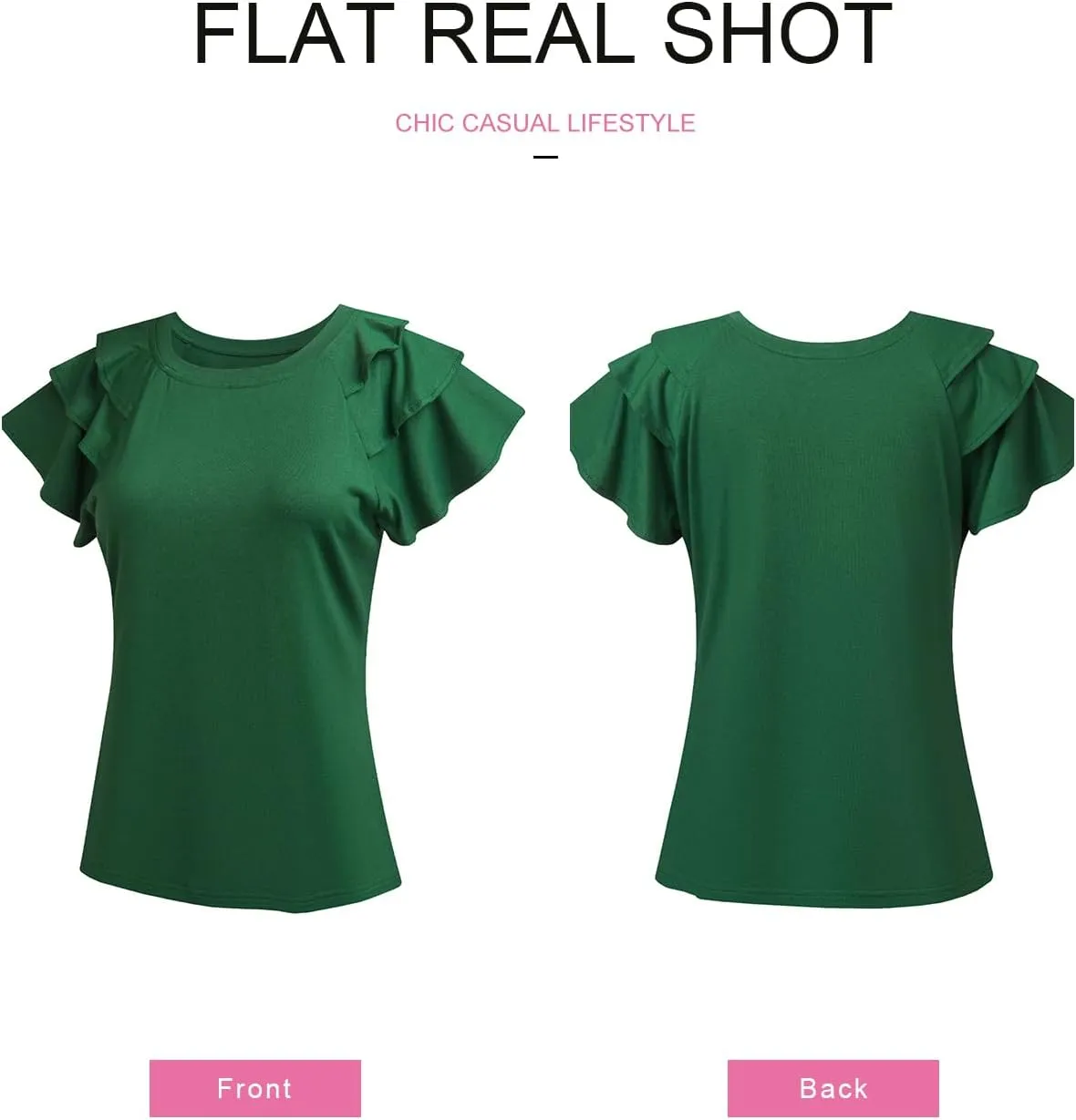 SHEWIN Womens Summer Tops Ruffle Short Sleeve T Shirts Casual Slim Fit