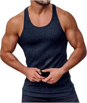 Shirts for Men 2023 Slim Fit Tight Fitting Sports Stripe Gym Tank Tops Vest Summer Casual Solid Muscle Fit Shirt