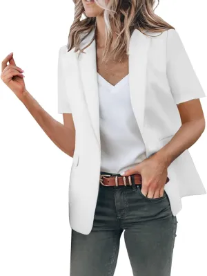 Short Sleeve Blazer Jacket for Women Casual Solid Single Button Lapel Short Sleeve Slim Suit Blazers Coat for Daliy