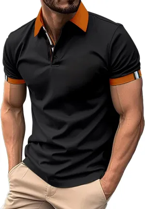 Short Sleeve Classic Polo Shirts for Men 3 Button V-Neck Golf Shirt Solid Color Athletic Business Work Gym Basic Tees