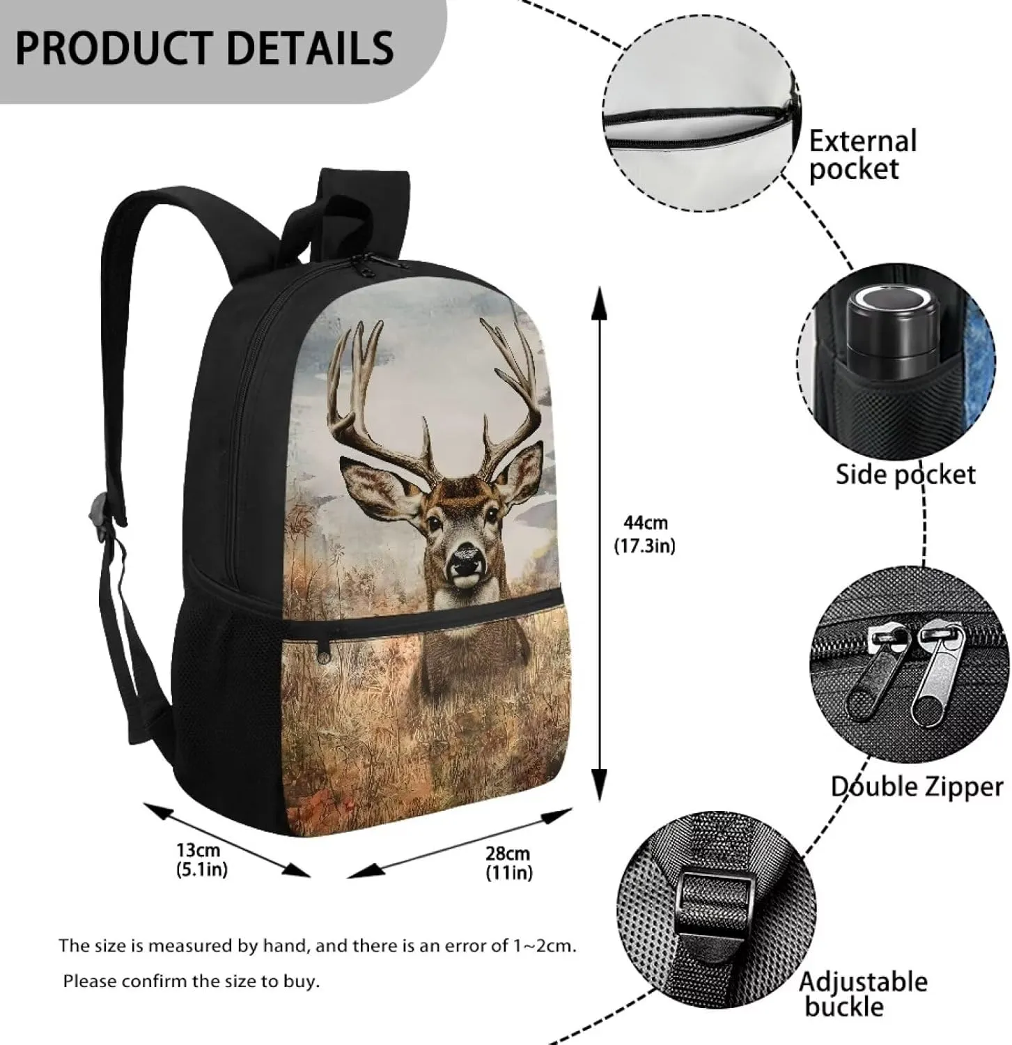 Showudesigns Hunting forest Deer School Backpack for Boys 8-12 12-14 Kids Bookbag Elementary Middle School Bags Back Pack with Water Bottle Holder 17inch Laptop Bag Rucksack