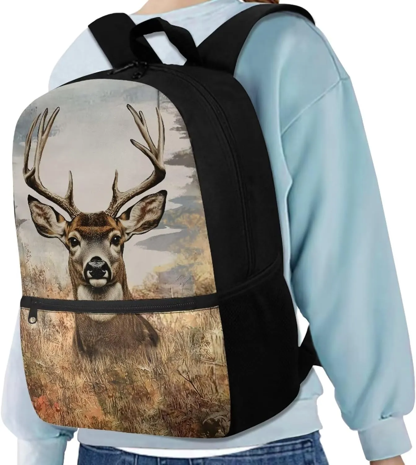 Showudesigns Hunting forest Deer School Backpack for Boys 8-12 12-14 Kids Bookbag Elementary Middle School Bags Back Pack with Water Bottle Holder 17inch Laptop Bag Rucksack