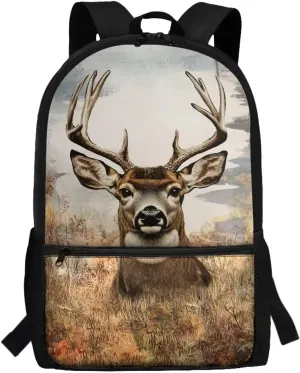 Showudesigns Hunting forest Deer School Backpack for Boys 8-12 12-14 Kids Bookbag Elementary Middle School Bags Back Pack with Water Bottle Holder 17inch Laptop Bag Rucksack
