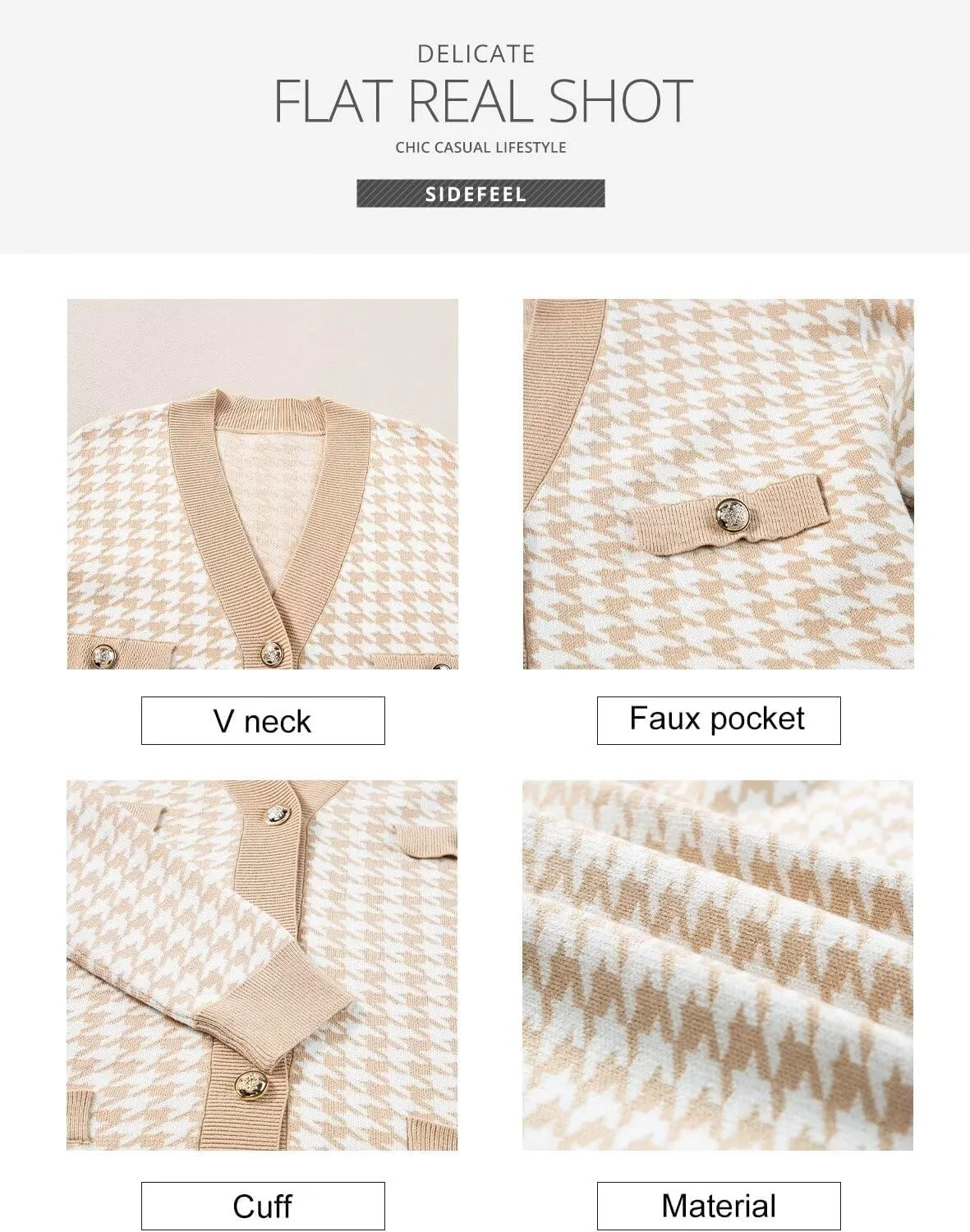 Sidefeel Women's Cardigan Sweaters Open Front Button Down Plaid Chunky Knit Jackets with Pockets