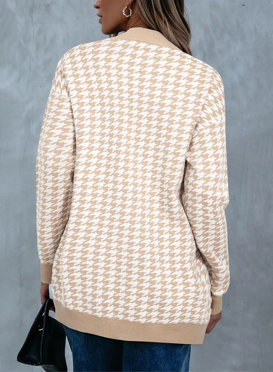 Sidefeel Women's Cardigan Sweaters Open Front Button Down Plaid Chunky Knit Jackets with Pockets