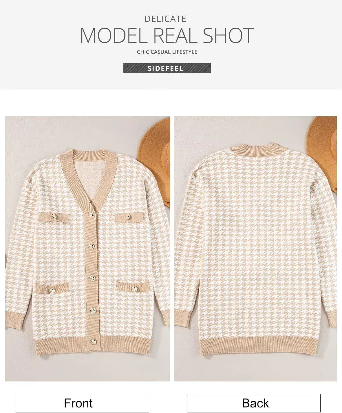 Sidefeel Women's Cardigan Sweaters Open Front Button Down Plaid Chunky Knit Jackets with Pockets