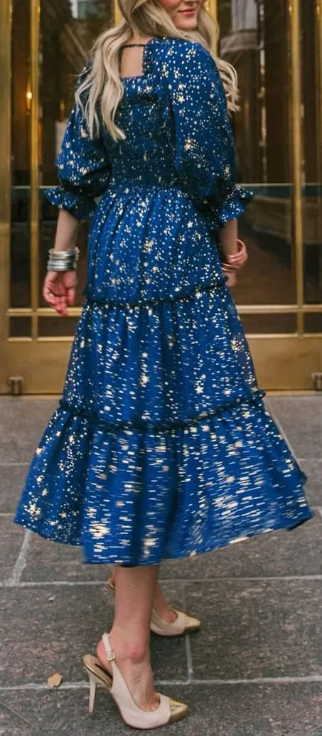 Sister Amy Women's Boho Floral Print Square Neck Beach Party Flowy Ruffle Midi Dress