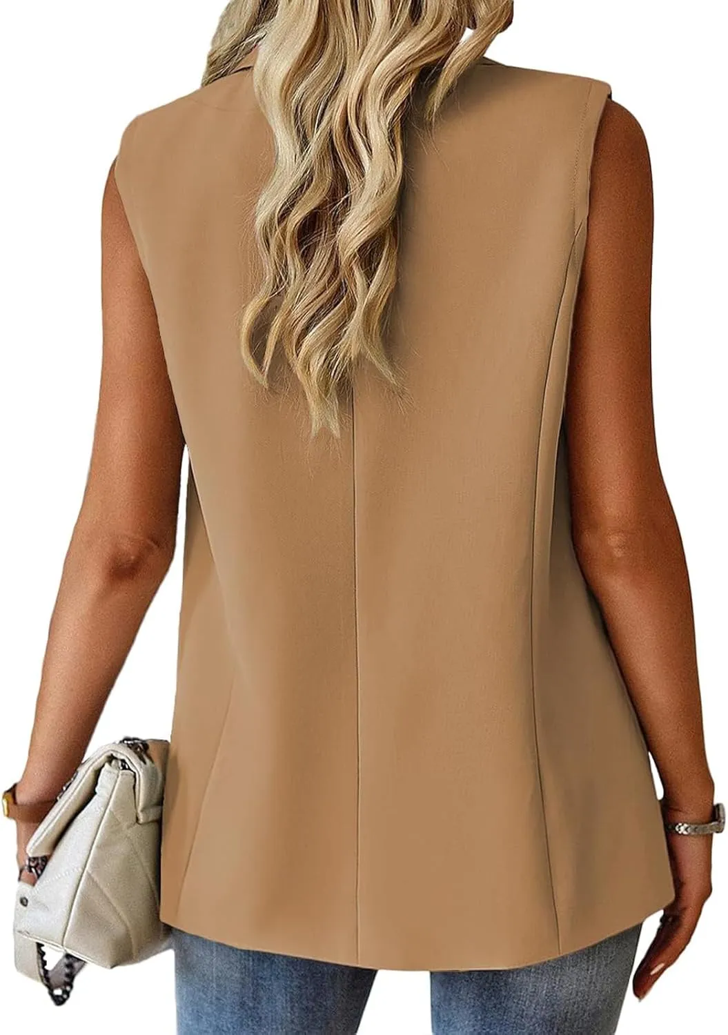 Sleeveless Blazer Vest for Women Lightweight Lapel Button Down Vest Tops Casual Office Work Blazers Cardigan Jackets