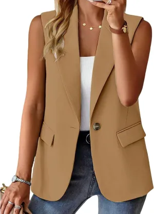 Sleeveless Blazer Vest for Women Lightweight Lapel Button Down Vest Tops Casual Office Work Blazers Cardigan Jackets
