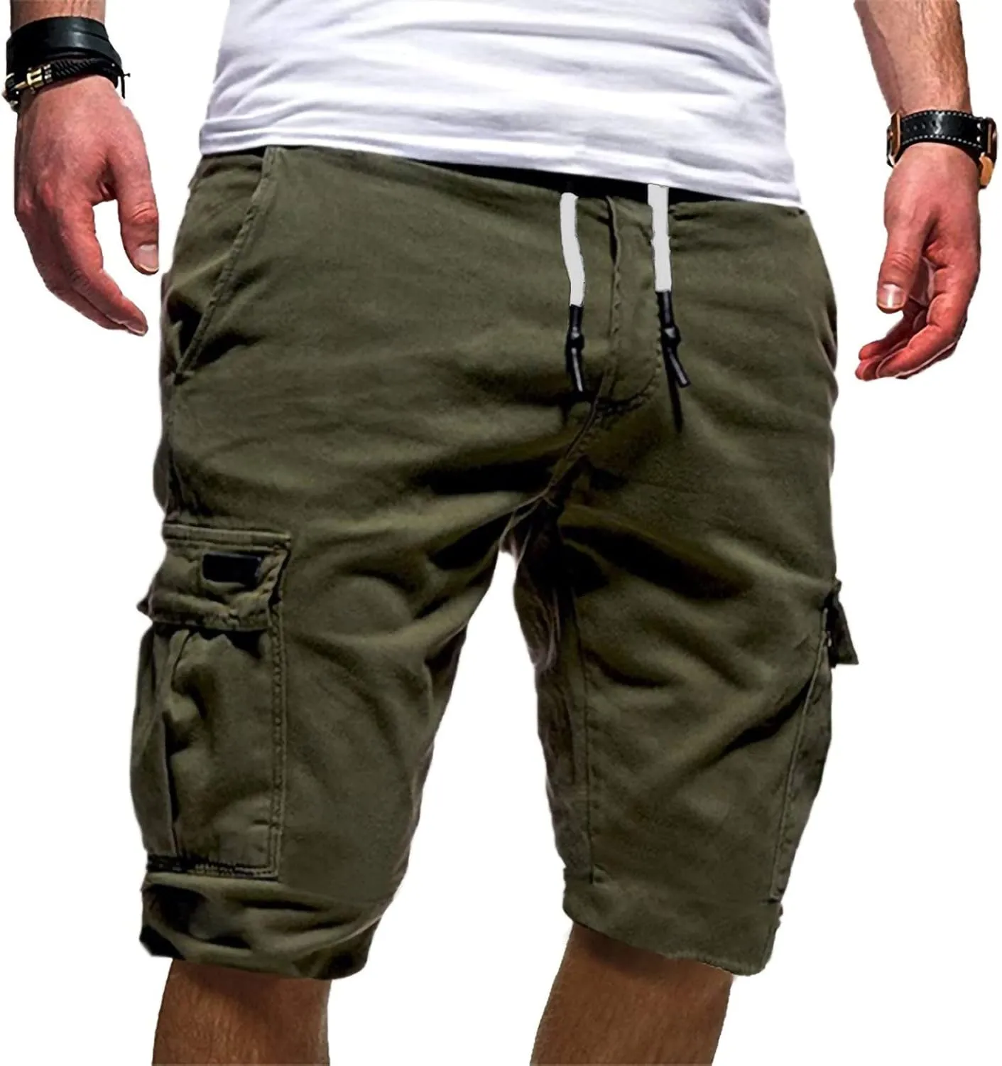 Slim Fit Sweat Shorts for Men Summer Stylish Soft Comfort Fitness Workout Shorts Muti-Pockets Drawstring Chino Shorts