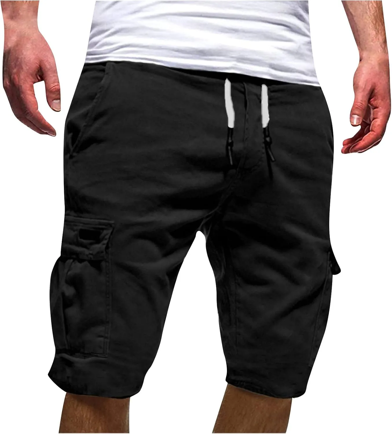 Slim Fit Sweat Shorts for Men Summer Stylish Soft Comfort Fitness Workout Shorts Muti-Pockets Drawstring Chino Shorts