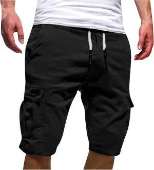 Slim Fit Sweat Shorts for Men Summer Stylish Soft Comfort Fitness Workout Shorts Muti-Pockets Drawstring Chino Shorts