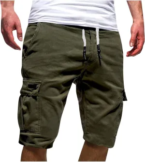 Slim Fit Sweat Shorts for Men Summer Stylish Soft Comfort Fitness Workout Shorts Muti-Pockets Drawstring Chino Shorts
