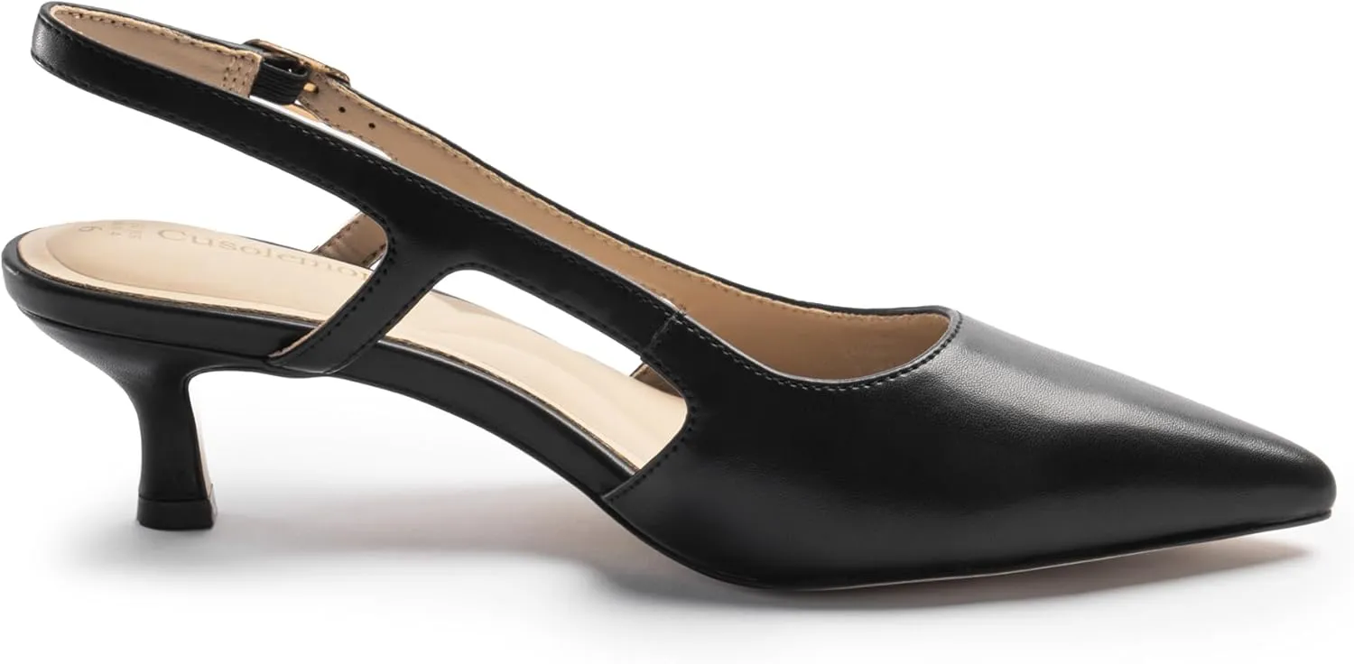 Slingback Kitten Heels for Women, Pointed Closed Toe Heels, Comfortable Women Pumps Low Heel Dress Shoes