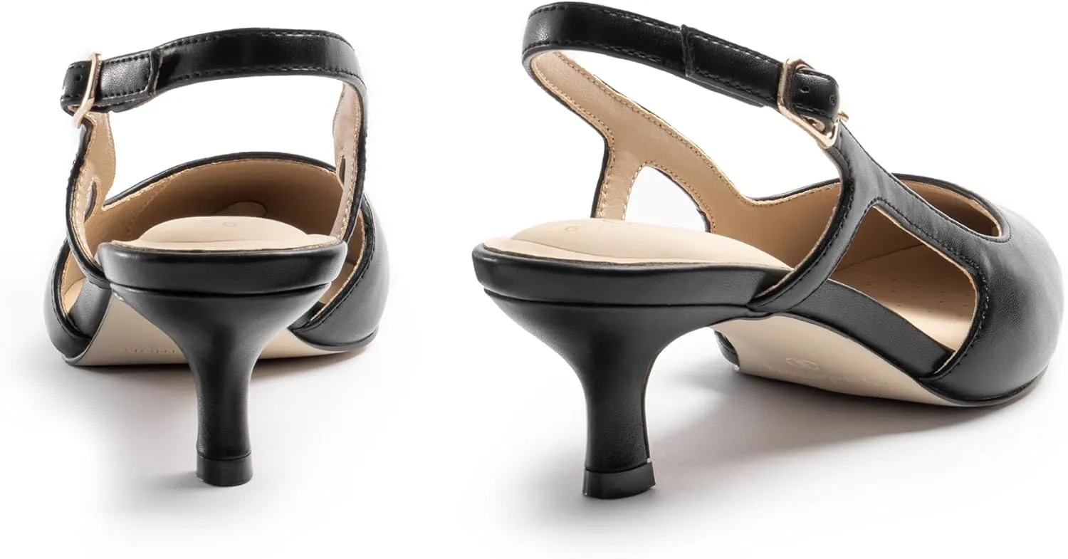 Slingback Kitten Heels for Women, Pointed Closed Toe Heels, Comfortable Women Pumps Low Heel Dress Shoes