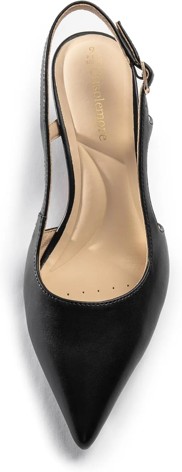Slingback Kitten Heels for Women, Pointed Closed Toe Heels, Comfortable Women Pumps Low Heel Dress Shoes