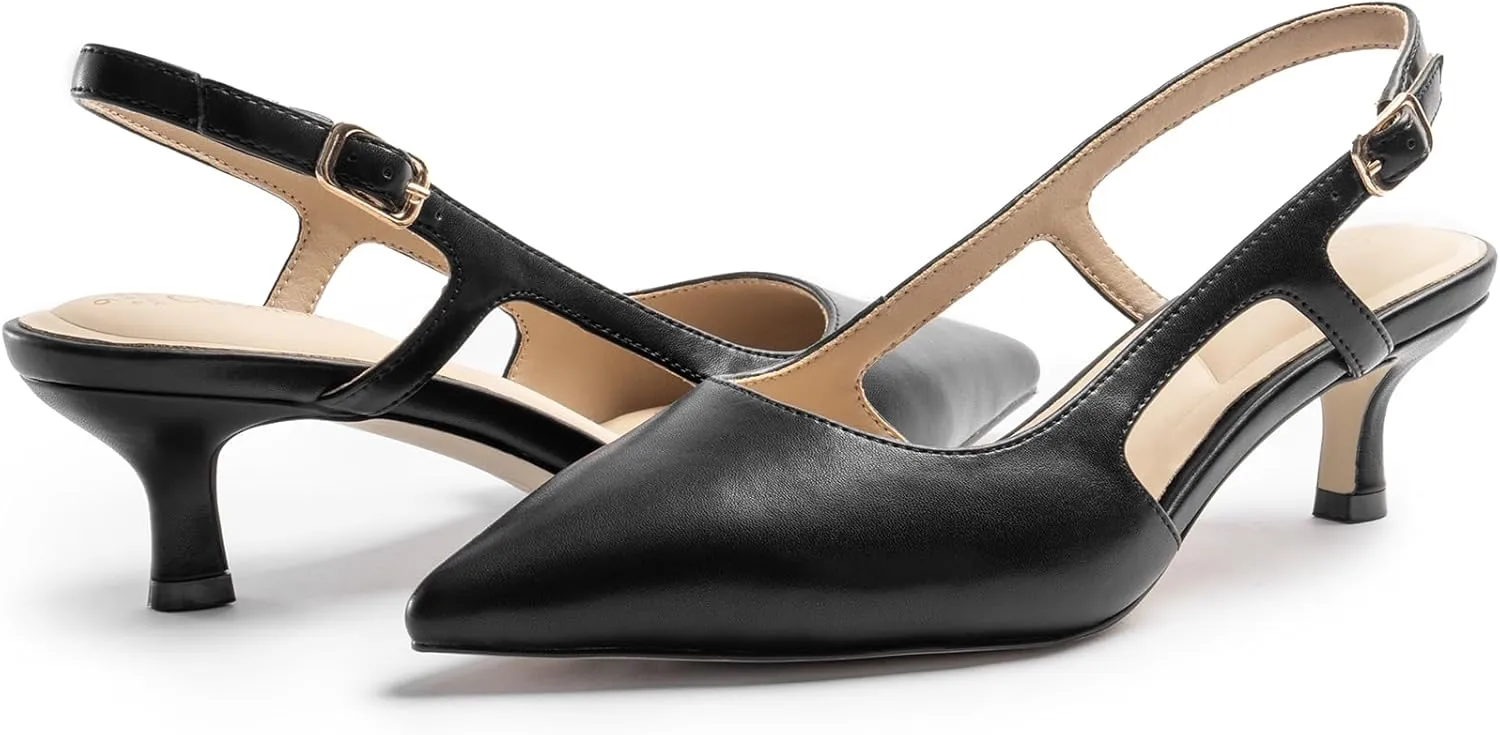 Slingback Kitten Heels for Women, Pointed Closed Toe Heels, Comfortable Women Pumps Low Heel Dress Shoes