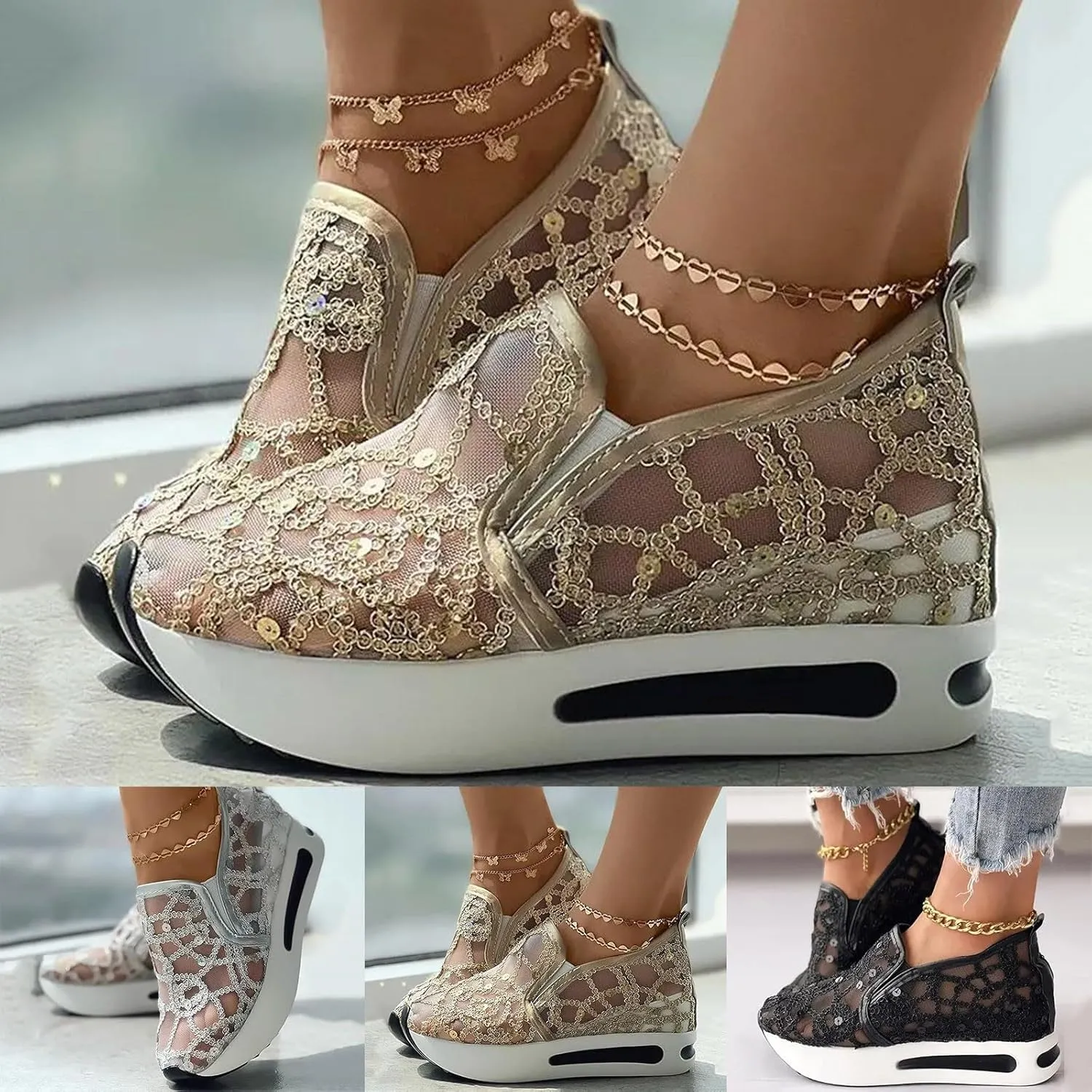 Slip On Sneakers Women Arch Support Breathable Mesh Best Walking Shoes Embroidery Non Slip Platform Orthopedic Sneakers Casual Comfortable Work Shoes
