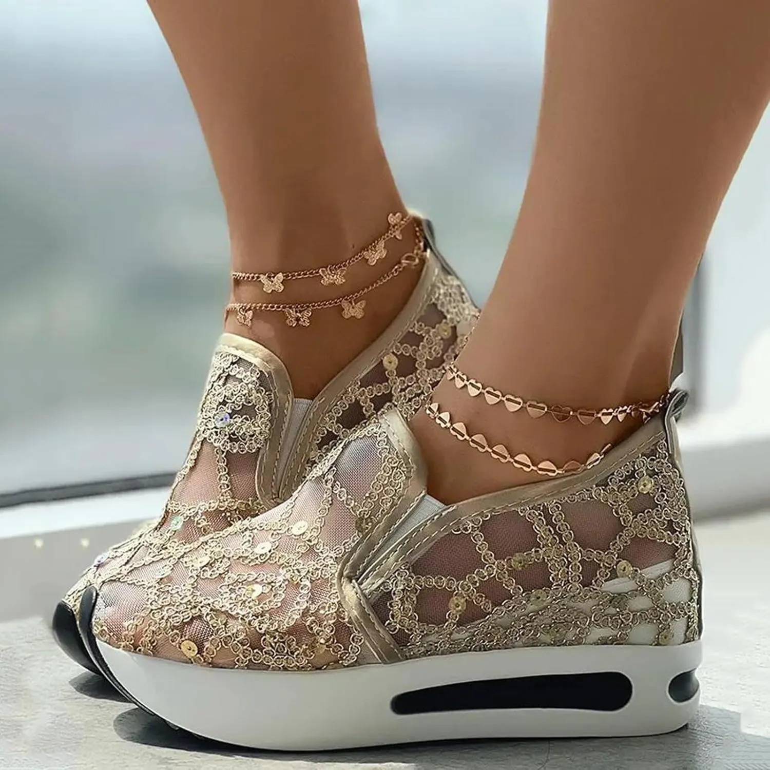 Slip On Sneakers Women Arch Support Breathable Mesh Best Walking Shoes Embroidery Non Slip Platform Orthopedic Sneakers Casual Comfortable Work Shoes