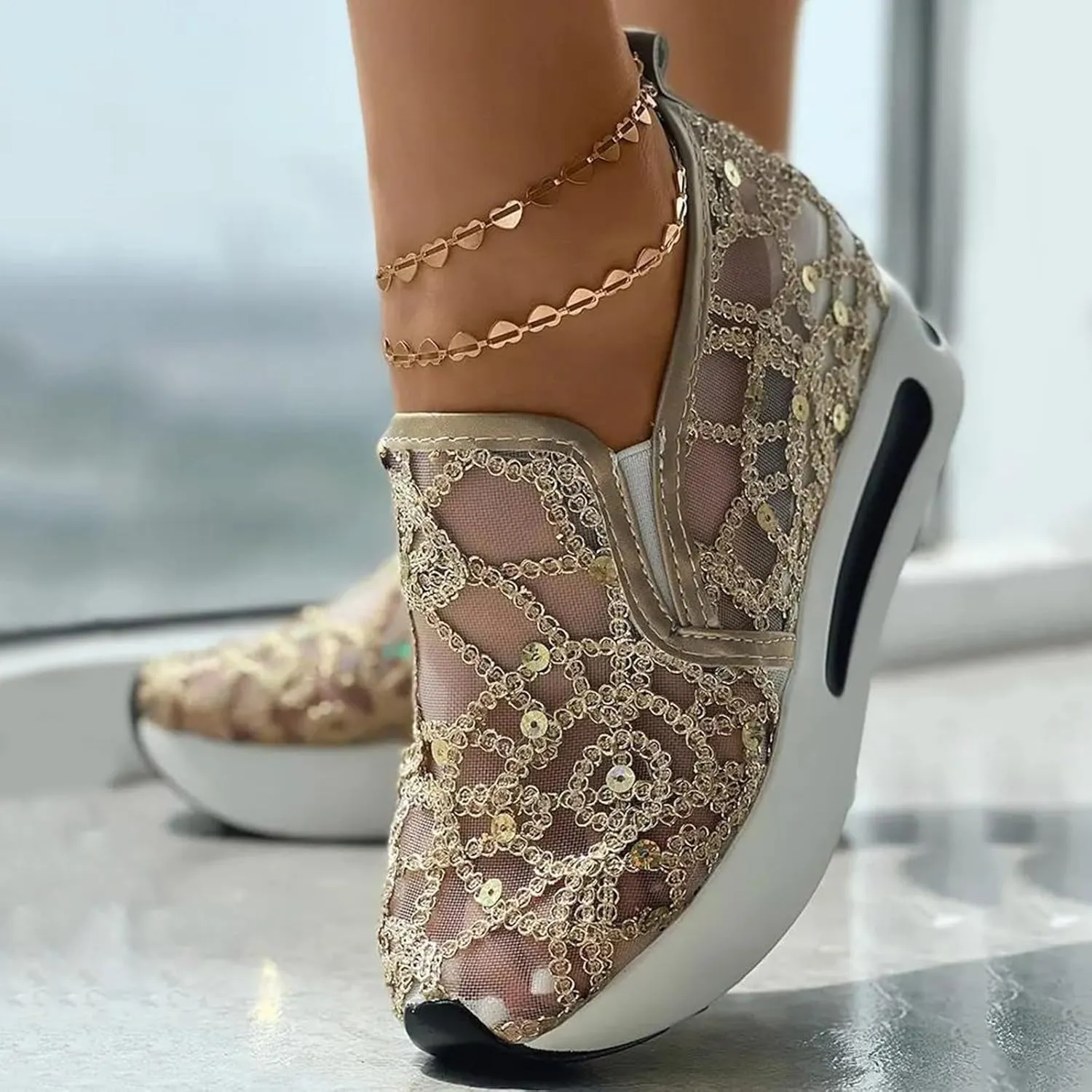 Slip On Sneakers Women Arch Support Breathable Mesh Best Walking Shoes Embroidery Non Slip Platform Orthopedic Sneakers Casual Comfortable Work Shoes