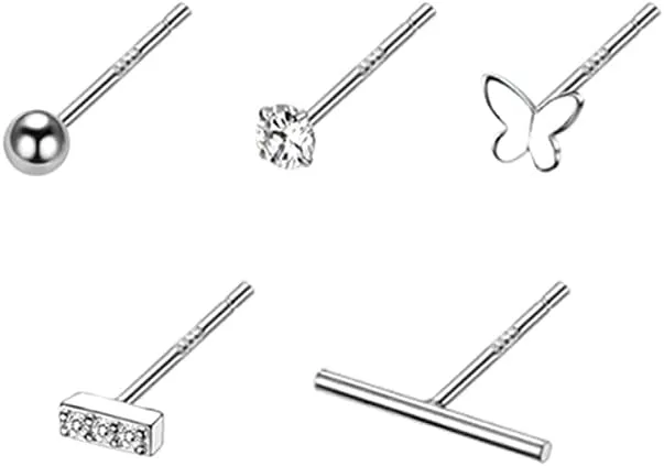 SLUYNZ 925 Sterling Silver Tiny Cartilage Earrings Set for Women Minimalist Studs Tragus Post Pin Butterfly Studs CZ Bar Earrings