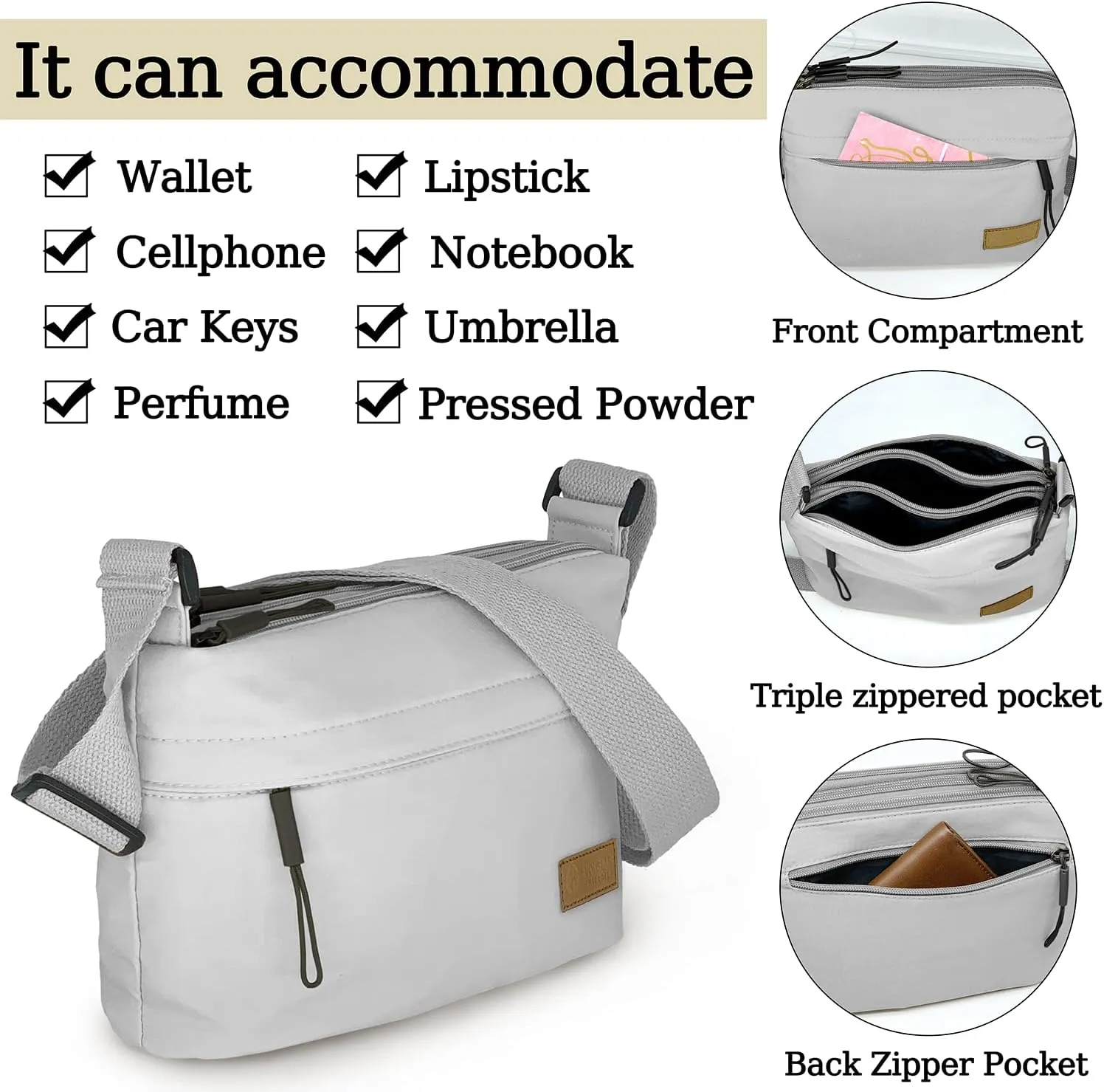 Small Crossbody Bag for Women Men, Canvas Cross Body Purse for Women, Casual Minimalist Style Handbag Purse with 5 Pocket