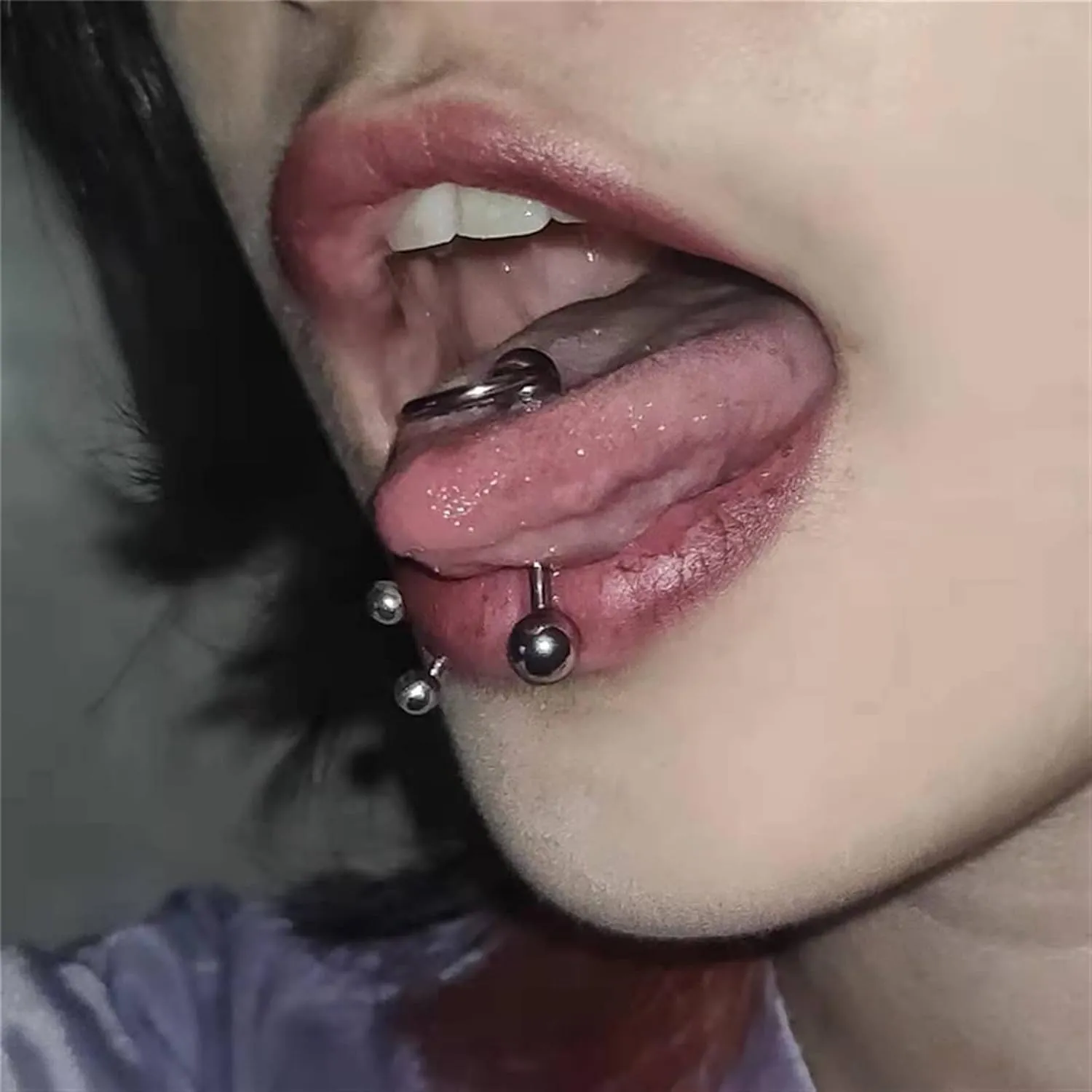 SMDSAZ 2Pc Gothic Titanium Tongue Stud Circle Barbell Ball Piercing Tongue Ring for Women Men Body Jewelry Tongue Nail (Main Stone Color : Rod Length 12mm, Metal Color : Blue)