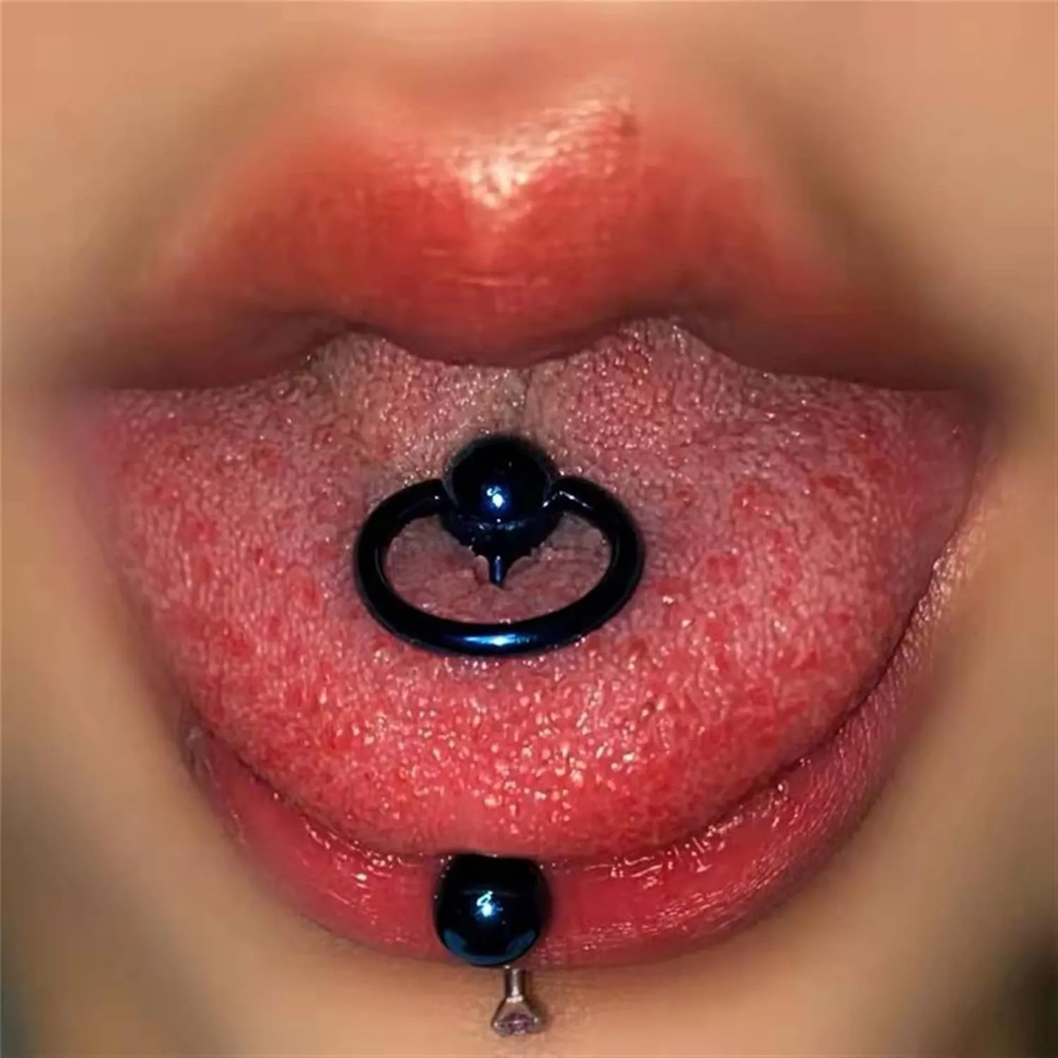 SMDSAZ 2Pc Gothic Titanium Tongue Stud Circle Barbell Ball Piercing Tongue Ring for Women Men Body Jewelry Tongue Nail (Main Stone Color : Rod Length 12mm, Metal Color : Blue)