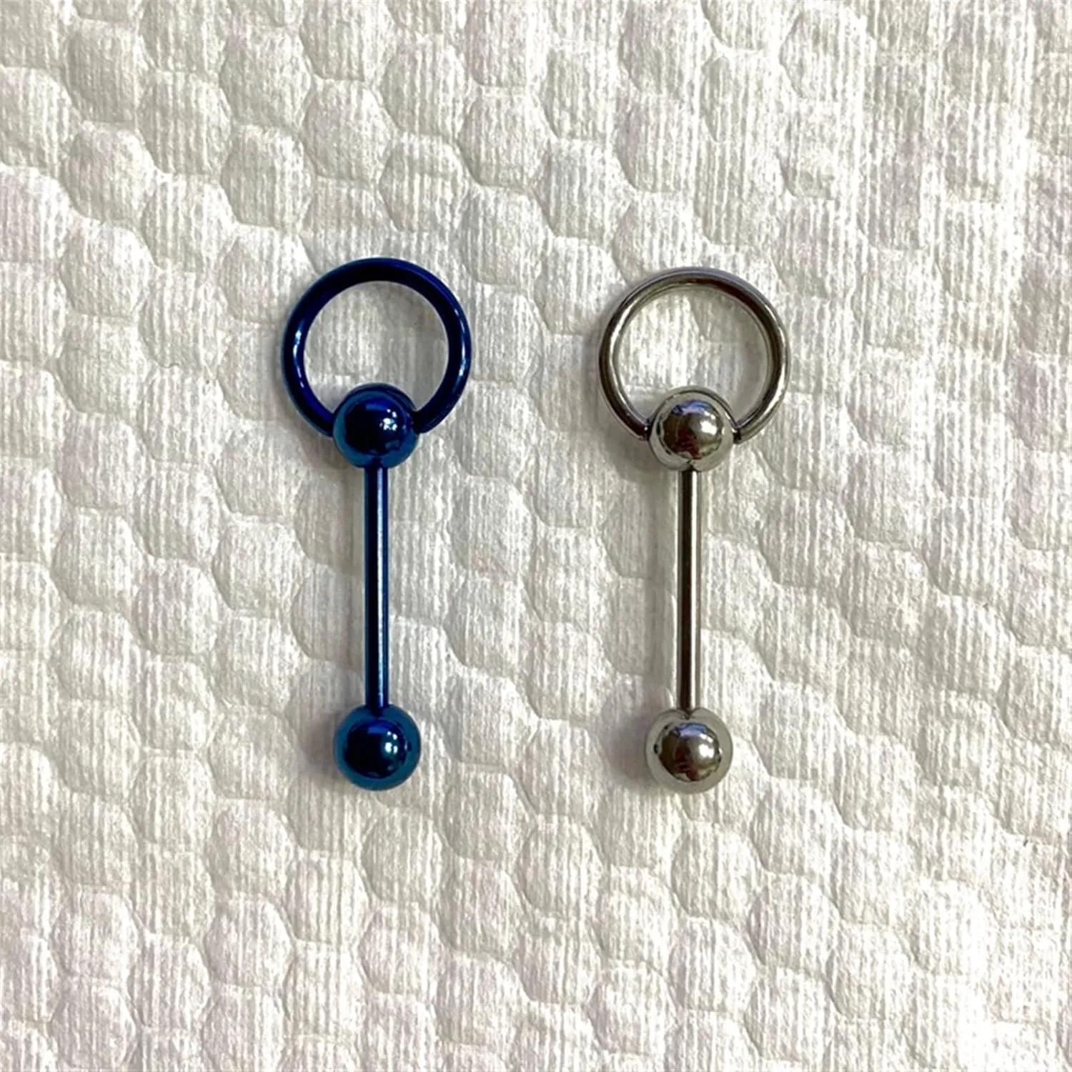 SMDSAZ 2Pc Gothic Titanium Tongue Stud Circle Barbell Ball Piercing Tongue Ring for Women Men Body Jewelry Tongue Nail (Main Stone Color : Rod Length 12mm, Metal Color : Blue)