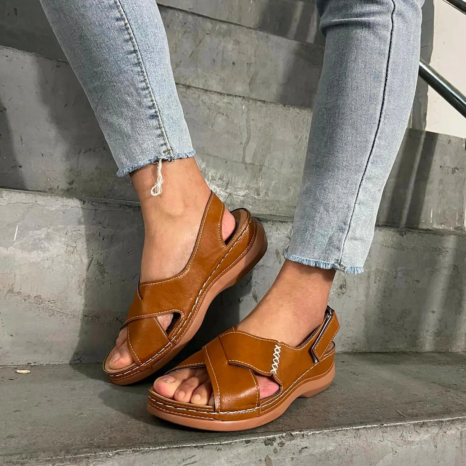 Smoneyful Womens Arch Support Comfortable Sandals Orthotic Elegant Dressy Casual Summer Walking Orthopedic Slides Sandals
